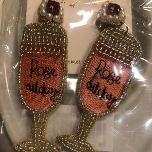 Rose’ All Day Wine Glass Earrings Gold and Pink Dangle